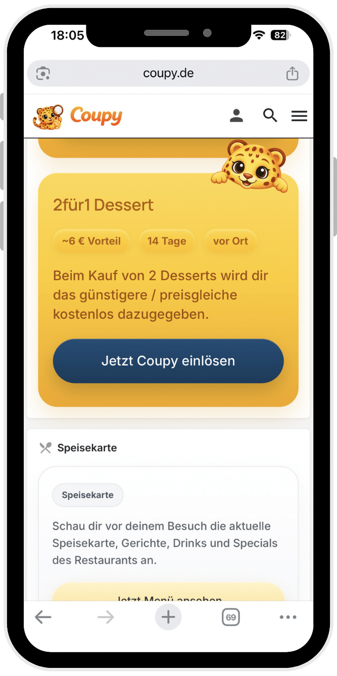Coupy Deal im Restaurant auswählen und buchen